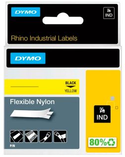 фото Картридж c нейлоновой лентой для принтеров DYMO Rhino, черный шрифт, 3.5 м х 12 мм Желтый (DYMO18490), фото 1