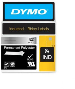 фото Картридж c полиэстровой лентой для принтеров DYMO Rhino, черный шрифт, 5.5 м х 9 мм Металлик (DYMO18485), фото 1