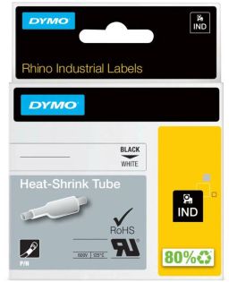 фото Картридж с термоусадочной трубкой для принтеров DYMO Rhino, черный шрифт, 1.5 м x 9 мм Белый (DYMO18053), фото 1