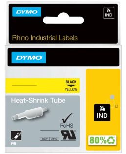 фото Картридж с термоусадочной трубкой для принтеров DYMO Rhino, черный шрифт, 1.5 м x 9 мм Желтый (DYMO18054), фото 1