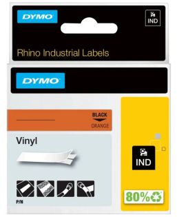 фото Картридж c виниловой лентой для принтеров DYMO Rhino, черный шрифт, 5.5 м x 12 мм Оранжевый (DYMO18435), фото 1