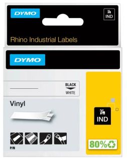 фото Картридж c виниловой лентой для принтеров DYMO Rhino, черный шрифт, 5.5 м x 9 мм Белый (DYMO18443), фото 1